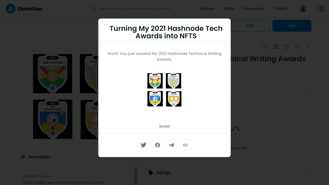 Turning My 2021 Hashnode Tech Awards into NFTS - A walkthrough of how I did it